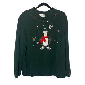CJ Christopher Banks Christmas Penguin Sweater 1x‎ Ugly Party Decorations Cotton